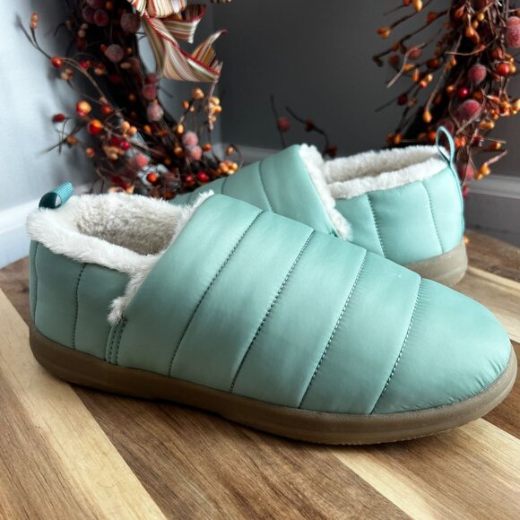 Vionic Womens Tranquil Nylon Faux Fur Lined Loafer Slipper Sz 7 in Frosty Spruce - Picture 1 of 11
